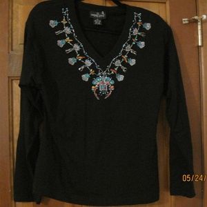 Carol Little-Beaded Neckline Long Sleeve Top